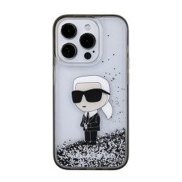 Karl Lagerfeld Liquid Glitter Ikonik dėklas iPhone 15 Pro - skaidrus