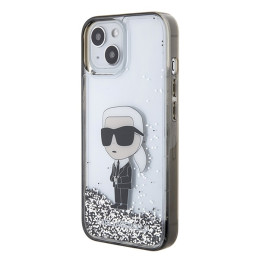 Karl Lagerfeld Liquid Glitter Ikonik dėklas iPhone 15 - skaidrus