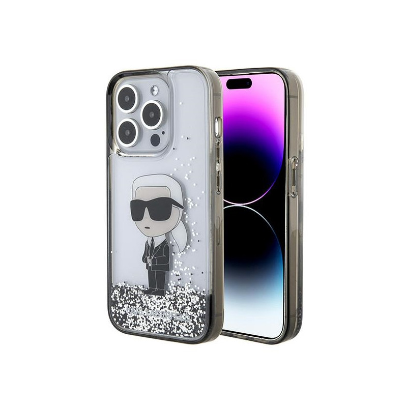 Karl Lagerfeld Liquid Glitter Ikonik dėklas iPhone 15 Pro Max - skaidrus