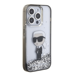 Karl Lagerfeld Liquid Glitter Ikonik dėklas iPhone 15 Pro Max - skaidrus