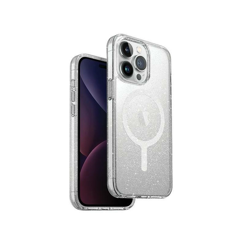 UNIQ LifePro Xtreme Magclick įkrovimo dėklas, skirtas iPhone 15 Pro – skaidrus sidabrinis