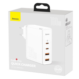 Baseus GaN2 Pro greitas sieninis įkroviklis 100 W USB / USB Type C Quick Charge 4+ Power Delivery baltas (CCGAN2P-L02)