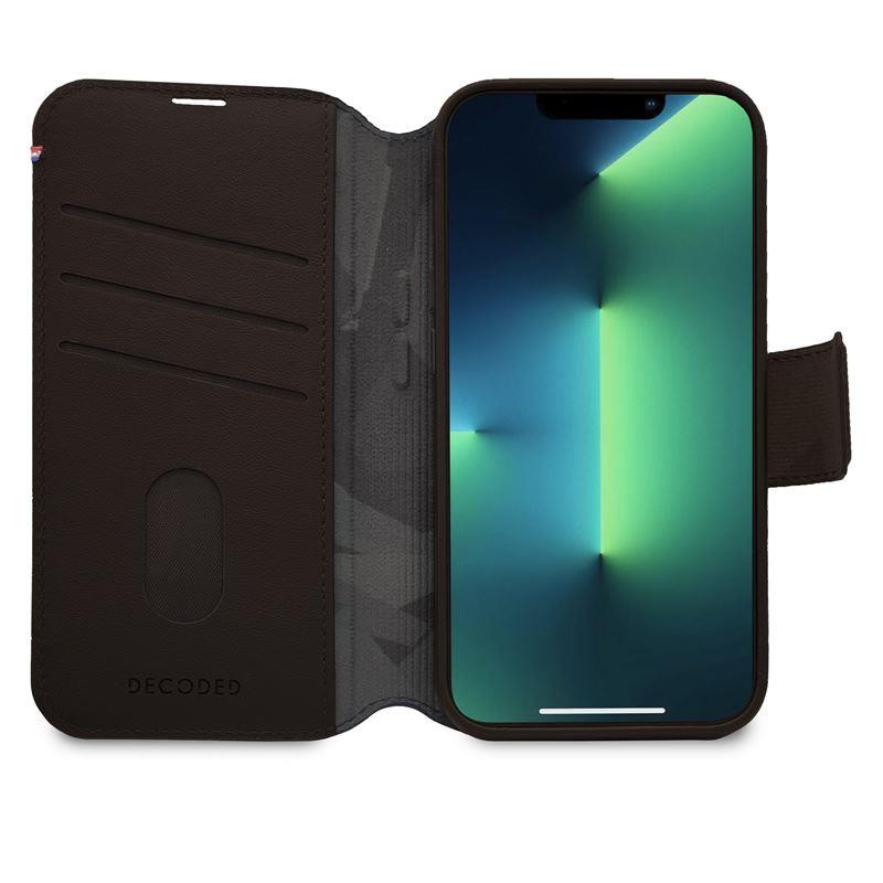 Dekoduotas nuimamas piniginės dėklas, odinis su „MagSafe“ su atvartu, skirtas „iPhone 14 Pro Max“ – ruda