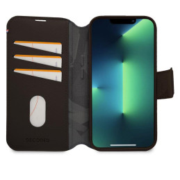 Dekoduotas nuimamas piniginės dėklas, odinis su „MagSafe“ su atvartu, skirtas „iPhone 14 Pro Max“ – ruda