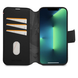 Dekoduotas nuimamas piniginės dėklas, odinis su „MagSafe“ su atvartu, skirtas „iPhone 14 Pro“ – juodas