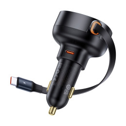 Baseus Enjoyment Pro USB-C (moteriškas) / USB-C (vyriškas) 60 W automobilinis įkroviklis – juodas