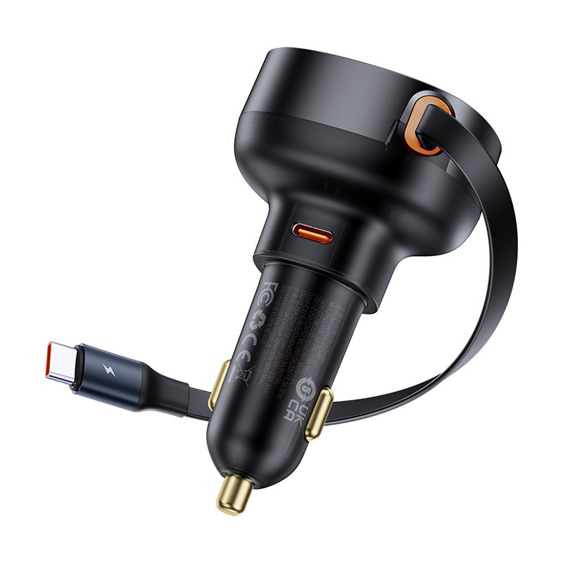 Baseus Enjoyment Pro USB-C (moteriškas) / USB-C (vyriškas) 60 W automobilinis įkroviklis – juodas