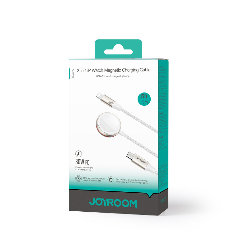 Joyroom 2 viename žaibo laidas ir indukcinis įkroviklis, skirtas Apple Watch 1,5 m baltas (S-IW012)