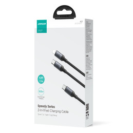 Joyroom Speedy Series S-A21 2in1 USB-C – USB-C / Lightning kabelis 100W 1,5m – juodas