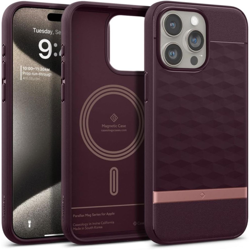 Caseology Parallax Mag dėklas su MagSafe, skirtas iPhone 15 Pro Max - bordo spalvos