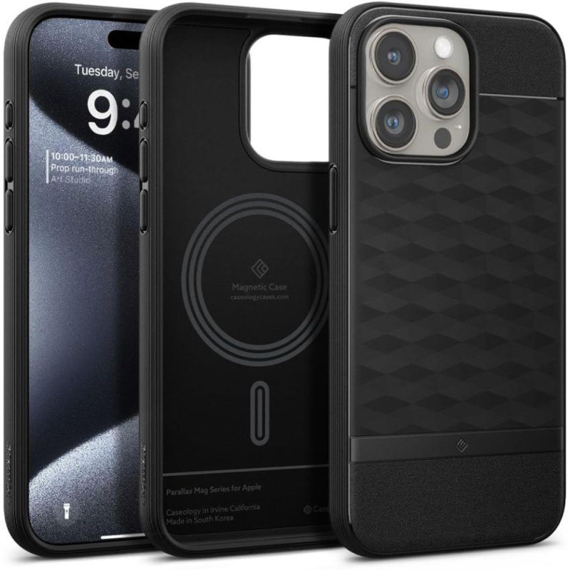 Caseology Parallax Mag dėklas su MagSafe iPhone 15 Pro - matinė juoda