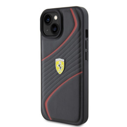 Ferrari Twist Metal Logo dėklas, skirtas iPhone 15 - juodas