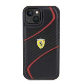 Ferrari Twist Metal Logo dėklas, skirtas iPhone 15 - juodas