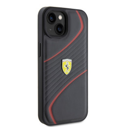Ferrari Twist Metal Logo dėklas, skirtas iPhone 15 - juodas