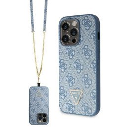 Guess Crossbody 4G metalinis logotipo dėklas, skirtas iPhone 14 Pro Max - mėlynas