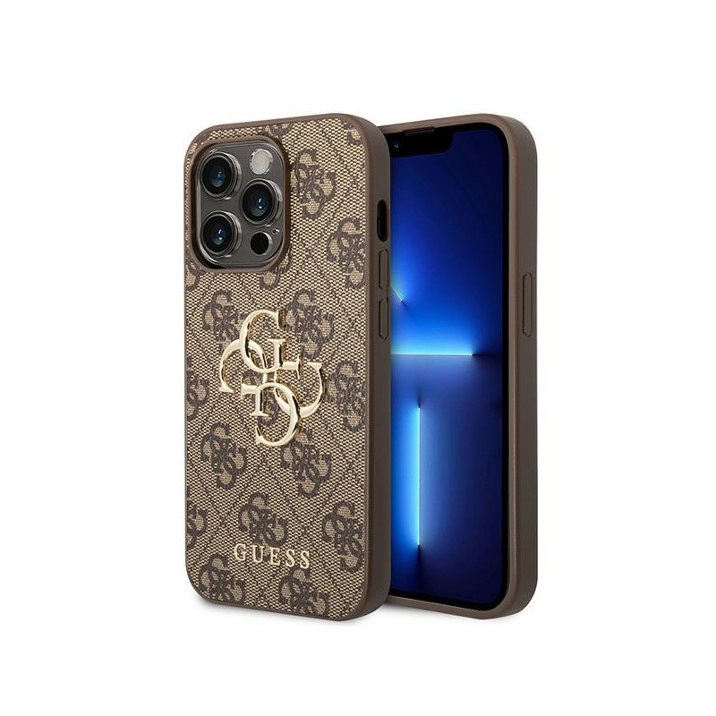 Guess 4G Big Metal Logo dėklas, skirtas iPhone 15 Pro - rudas
