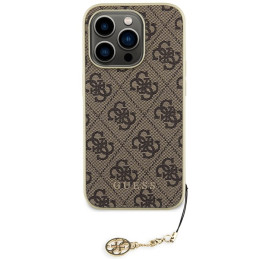 Guess 4G Charms Collection dėklas, skirtas iPhone 15 Pro - rudas