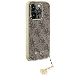 Guess 4G Charms Collection dėklas, skirtas iPhone 15 Pro - rudas