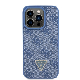 Guess Leather 4G Triangle Strass dėklas iPhone 15 Pro - mėlynas