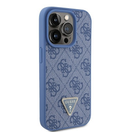 Guess Leather 4G Triangle Strass dėklas iPhone 15 Pro - mėlynas