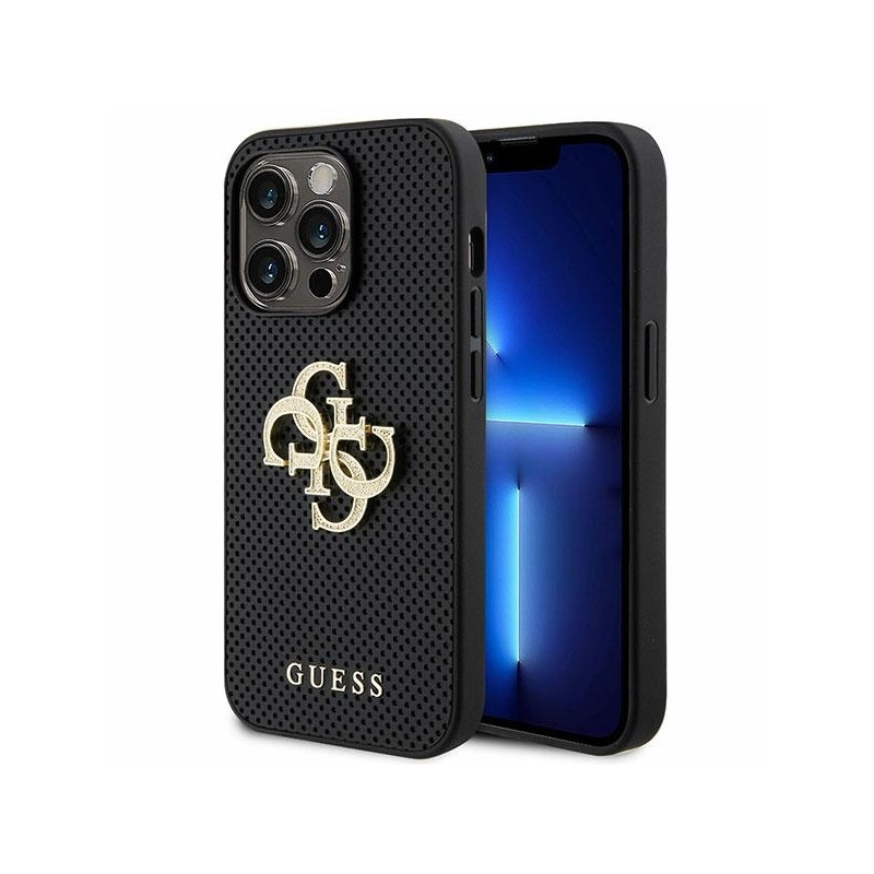 Guess Perforated 4G Glitter dėklas iPhone 15 Pro - juodas