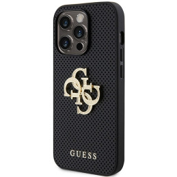 Guess Perforated 4G Glitter dėklas iPhone 15 Pro - juodas