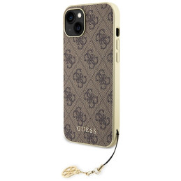 Guess 4G Charms Collection dėklas, skirtas iPhone 15 Plus - rudas