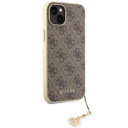Guess 4G Charms Collection dėklas, skirtas iPhone 15 Plus - rudas