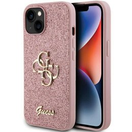 Guess Glitter Script Big 4G dėklas iPhone 15 Plus - rožinis