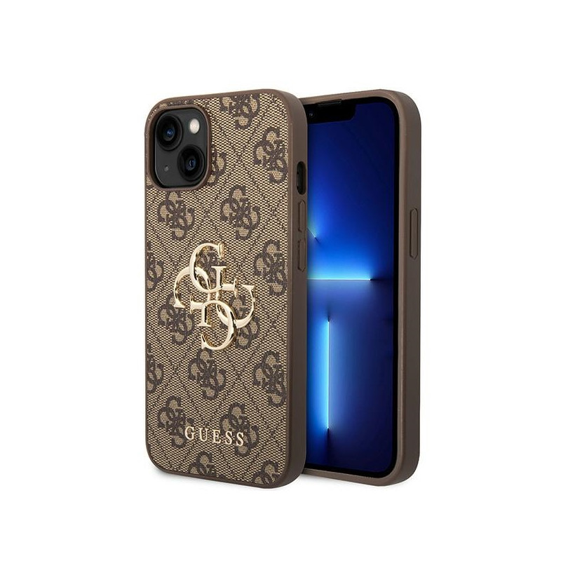 Guess 4G Big Metal Logo dėklas, skirtas iPhone 15 - rudas