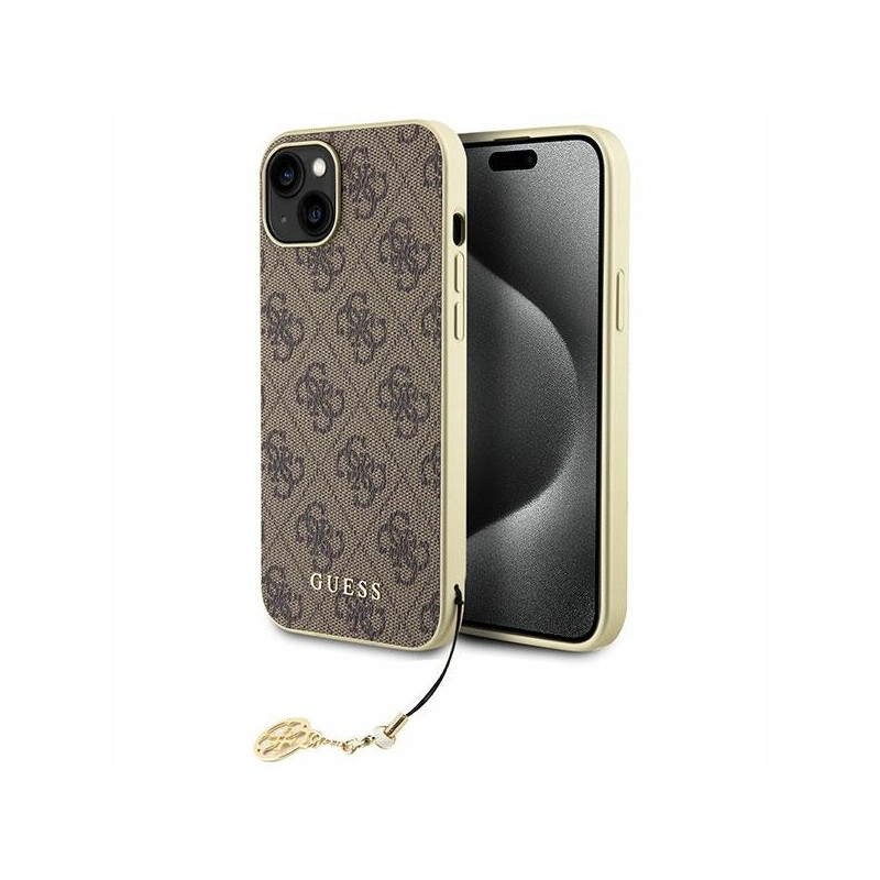 Guess 4G Charms Collection dėklas iPhone 15 - rudas
