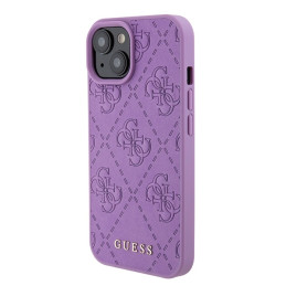 Guess Leather 4G štampuotas dėklas iPhone 15 - violetinis