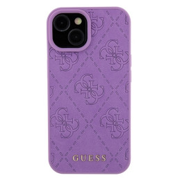 Guess Leather 4G štampuotas dėklas iPhone 15 - violetinis