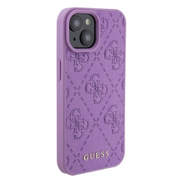 Guess Leather 4G štampuotas dėklas iPhone 15 - violetinis