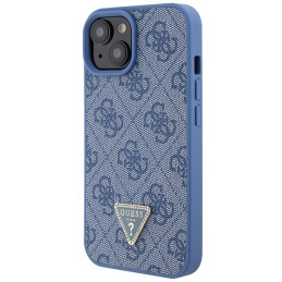 Guess Leather 4G Triangle Strass dėklas iPhone 15 - mėlynas