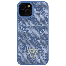 Guess Leather 4G Triangle Strass dėklas iPhone 15 - mėlynas