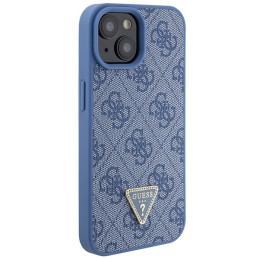 Guess Leather 4G Triangle Strass dėklas iPhone 15 - mėlynas