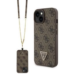 Guess Crossbody 4G metalinis logotipo dėklas iPhone 15 - rudas