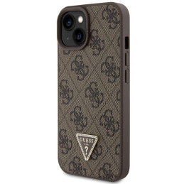 Guess Crossbody 4G metalinis logotipo dėklas iPhone 15 - rudas