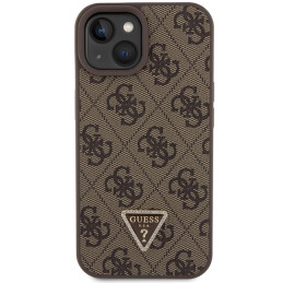 Guess Crossbody 4G metalinis logotipo dėklas iPhone 15 - rudas