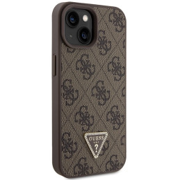 Guess Crossbody 4G metalinis logotipo dėklas iPhone 15 - rudas