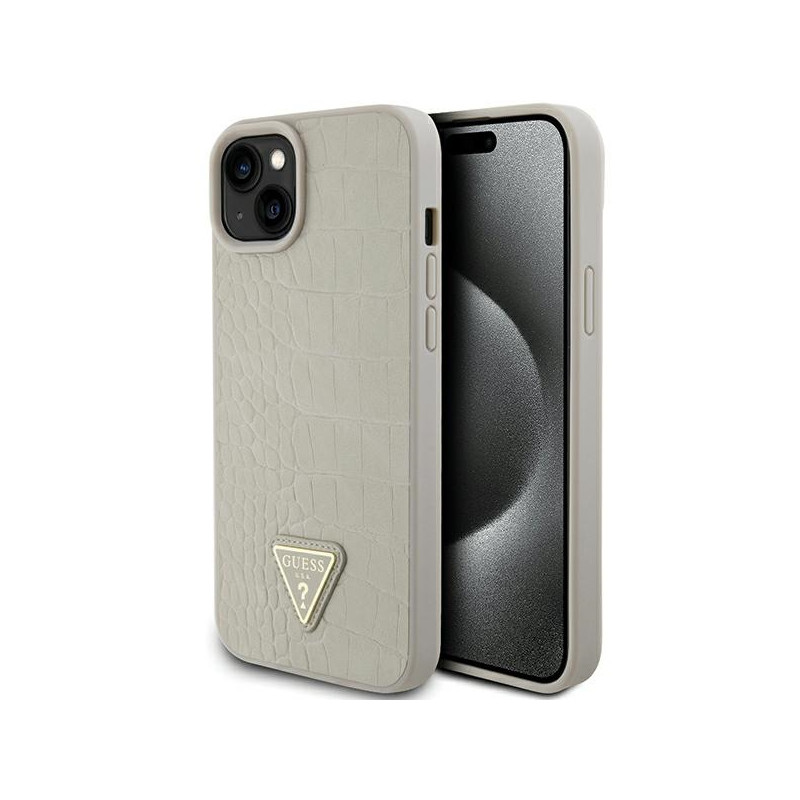 Guess Croco Triangle Metal Logo dėklas iPhone 15 - auksinis