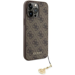 Guess 4G Charms Collection dėklas, skirtas iPhone 15 Pro Max - rudas