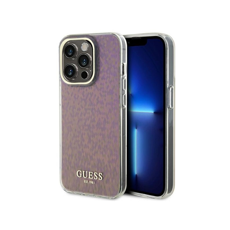 Guess IML Faceted Mirror Disco Iridescent dėklas iPhone 15 Pro Max - rožinis