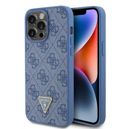 Guess Leather 4G Triangle Strass dėklas, skirtas iPhone 15 Pro Max - mėlynas