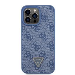 Guess Leather 4G Triangle Strass dėklas, skirtas iPhone 15 Pro Max - mėlynas