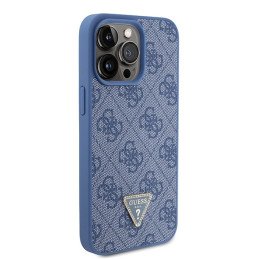 Guess Leather 4G Triangle Strass dėklas, skirtas iPhone 15 Pro Max - mėlynas