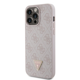 Guess Leather 4G Diamond Triangle dėklas, skirtas iPhone 15 Pro Max - rožinis