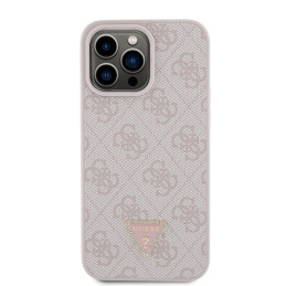 Guess Leather 4G Diamond Triangle dėklas, skirtas iPhone 15 Pro Max - rožinis