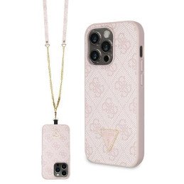 Guess Crossbody 4G metalinis logotipo dėklas iPhone 15 Pro Max - rožinis